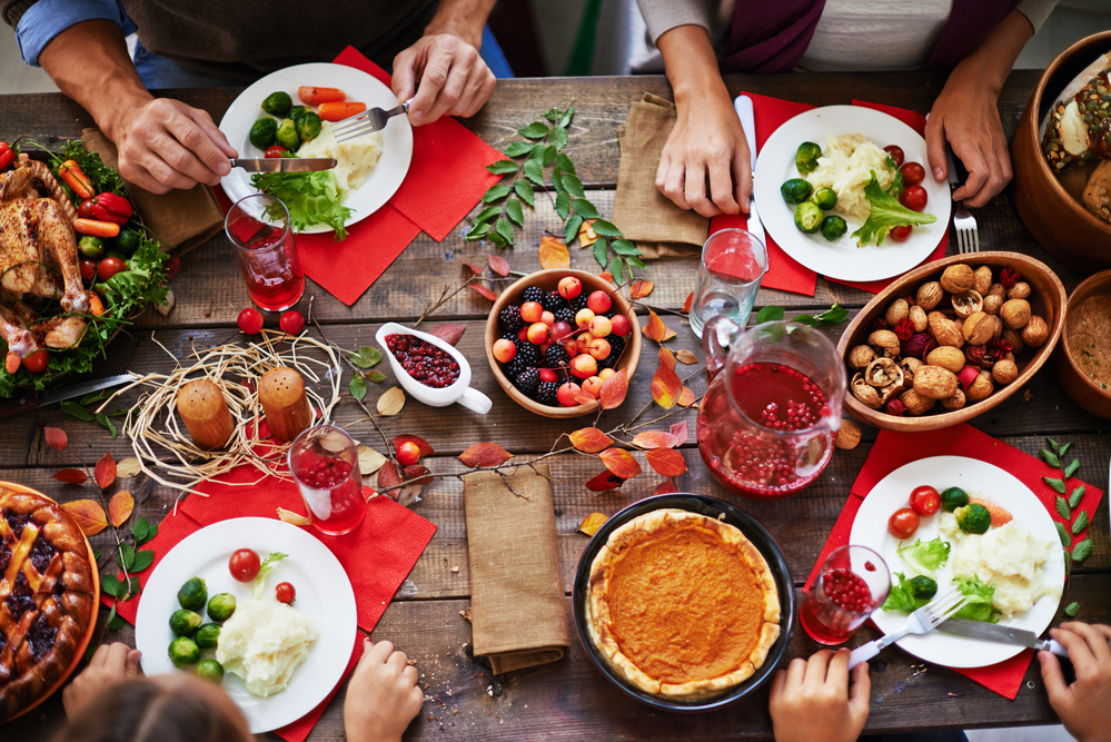 thanksgiving feast laid out on a table