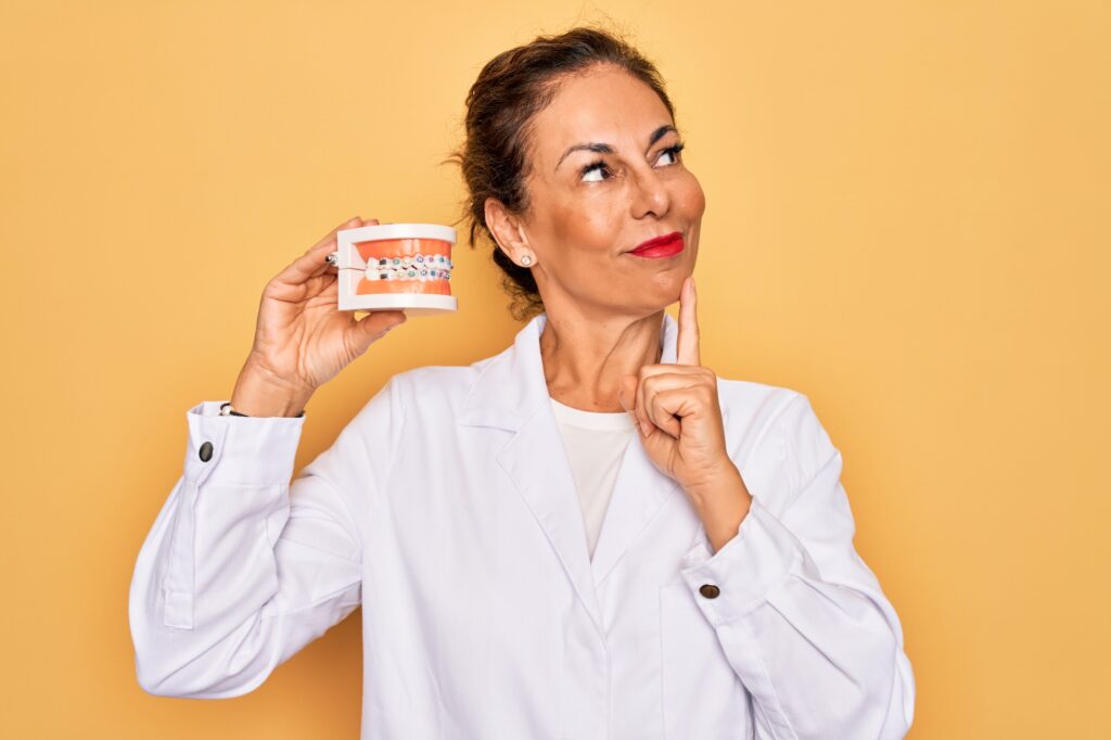 Middle aged woman with braces